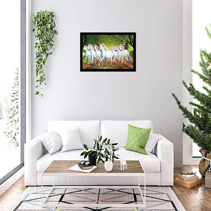 Runing Seven Horses Painting With Frame 13 Inches X 10 Inches (Style 2)