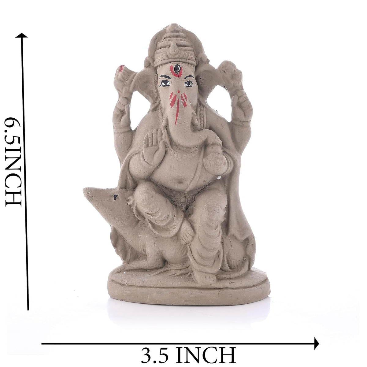 SAUDEEP INDIA 6 Inch Mitti Ganesh Idol | Eco-Friendly Handcrafted Mud/Clay Ganesh Murti | Ganpati Figurine for Visarjan | Biodegradable Mushak Ganesha Statue | Ganesh Chaturthi