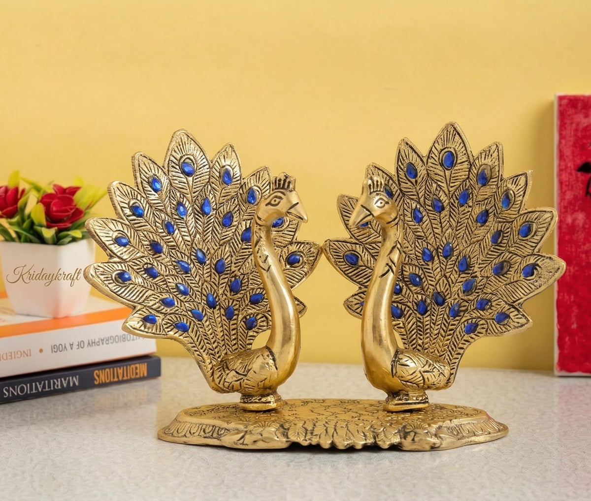 Double Peacock Metal Statue, Lovers Peacock Couple, Animal Showpiece Figurines, Feng Shui as Table Top Figurine for Living Room, Office, Bedroom, Decorative