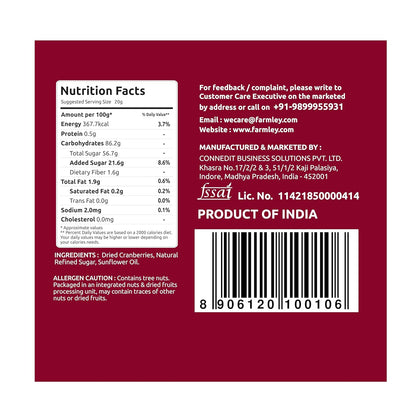 Farmley Dried Cranberry I 250 Gram, Pack Of 1 I Dried Fruit, Berries, High Nutrient And Antioxidant No Added Preservatives