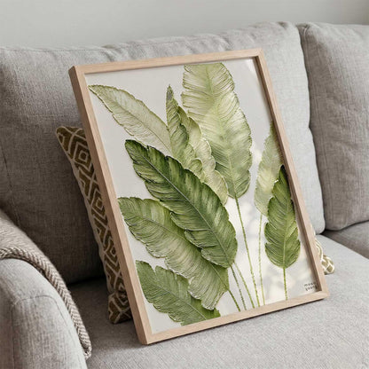 Green Leaf Aesthetic Modern Art Wall Painting | Home Decoration Floral Painting With Frame For Living Room Bedroom Wall Decor | Textured Digital Reprint Set of 1 Size (13X17 INCH)