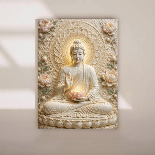 Spiritual Buddha Painting for Living Room, Buddha wall Art Painting for living room, Bedroom, office and Meditation Room, Canvas, 16x22 Inch