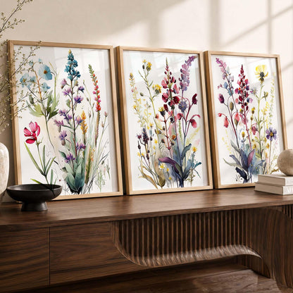 Floral Art Home Decoration Floral Paintings With Frame For Living Room Bed Room Hotel Wall Decor Digital Reprint Set of 3 (13X17 inch)