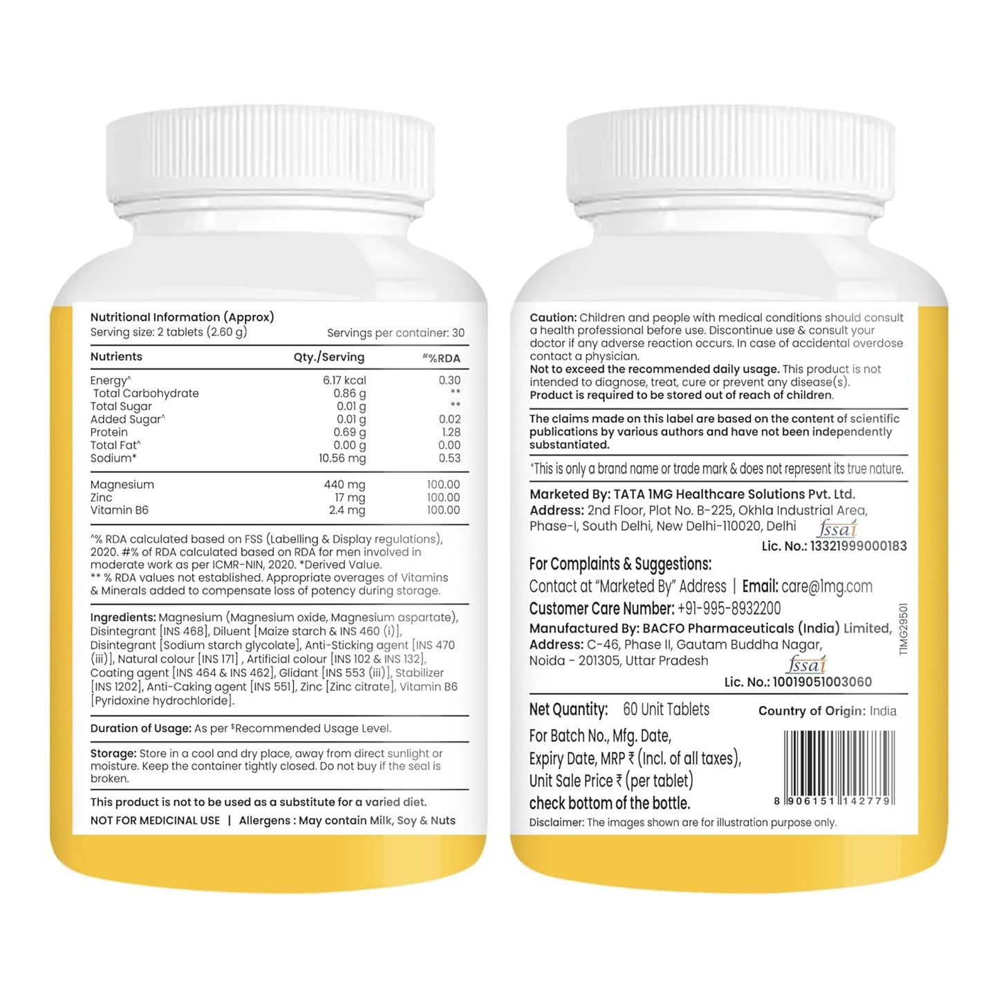TATA 1MG ZMA+ Vitamin B6 Tablets| 100% RDA of Magnesium & Vitamin B6 | High Absorption Zinc Citrate for Muscle Recovery, Sleep & Strength | Reduces Cramps & Fatigue | 60 Tablet