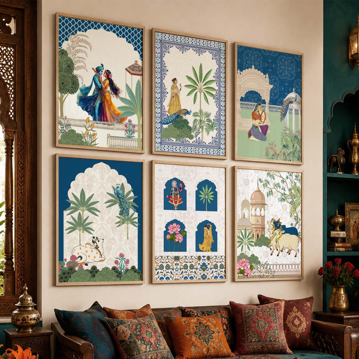 Framed Madhubani & Pichwai Wall Art | Indian Traditional Paintings for Living Room, Bedroom & Office Decor | Set of 6, 10x13 Inch