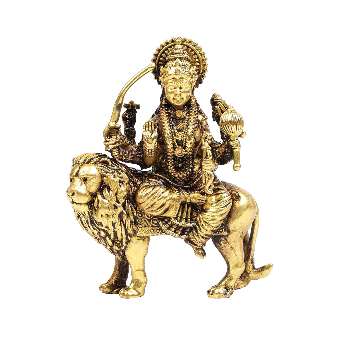 3 Inch Pure Brass Durga Maa Idol on Lion | Decorative Goddess Statue for Home Temple, Mandir, Pooja Room Decor, Spiritual Gift for Navratri, Diwali & Housewarming