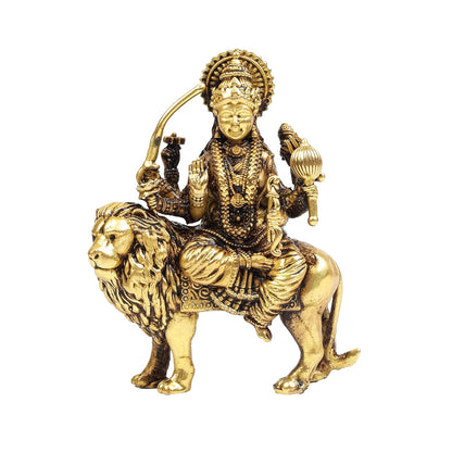 3 Inch Pure Brass Durga Maa Idol on Lion | Decorative Goddess Statue for Home Temple, Mandir, Pooja Room Decor, Spiritual Gift for Navratri, Diwali & Housewarming