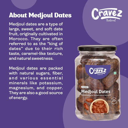 cravez Premium Medjool Dates (Medjoul) 400 Gram|Jumbo,Juicy,And Naturally Sweet|Healthy Snack & Energy Boost|High Fiber|Energy Boost With No Preservatives|King Of Dates|Diwali Gift Box,Fresh