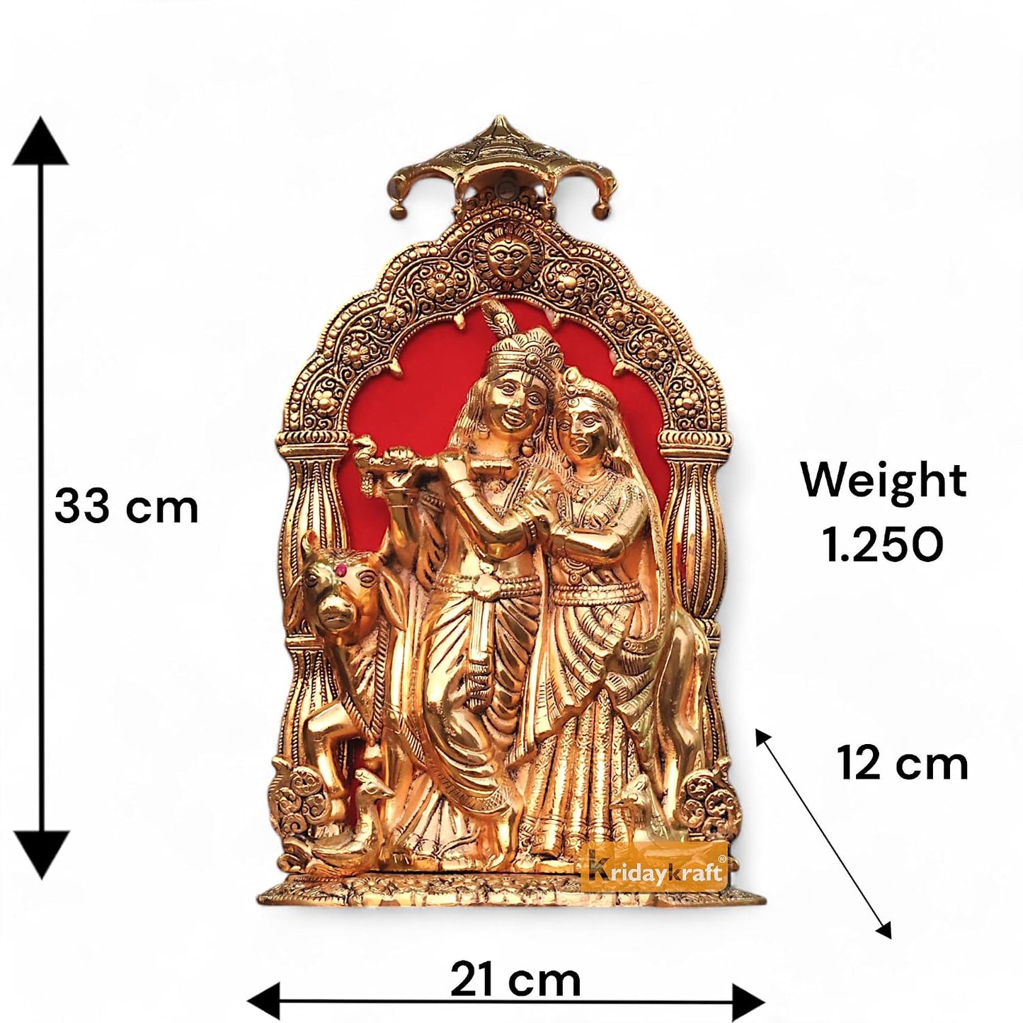 KridayKraft Metal Radha Krishna Idol with Cow Decorative Showpiece Statue for Puja Room Home Office Desk Gift Items Ornate Metal Sculpture of Hindu Deities (Height 33 CM)