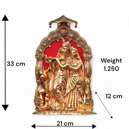 KridayKraft Metal Radha Krishna Idol with Cow Decorative Showpiece Statue for Puja Room Home Office Desk Gift Items Ornate Metal Sculpture of Hindu Deities (Height 33 CM)
