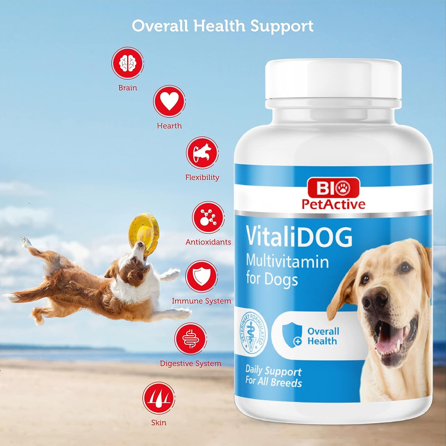 Bio PetActive VitaliDog Multivitamin for Dogs Helps in Immune System & Digestive System,Brain and Overall Body Health(75 Tablets)