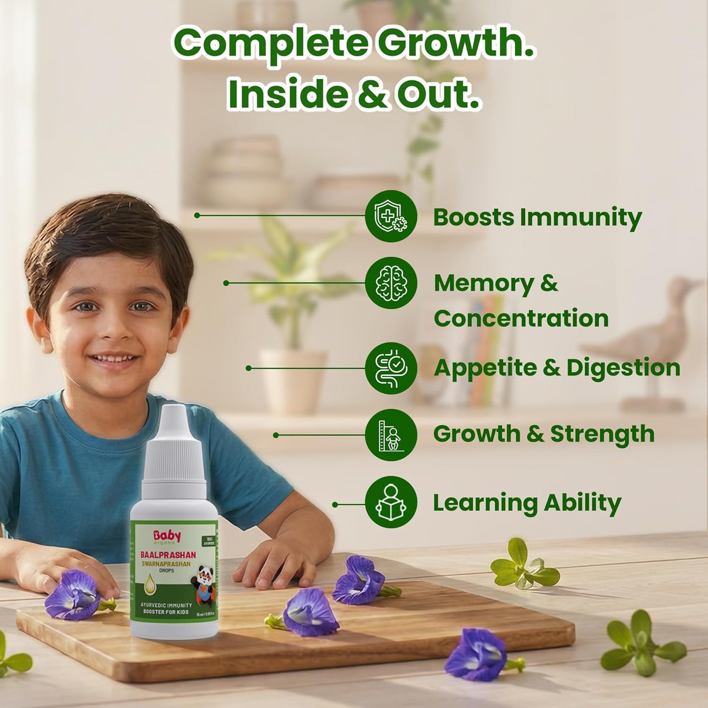 BabyOrgano Swarnaprashan Drops for Kids | 24 Carat Gold Immunity Booster | Suvarnaprashan Gold Drops with Swarna Bhasma & Honey | Brain, Memory & Growth | 100% Ayurvedic, 0-15 Yrs, 15ml (Pack of 1)