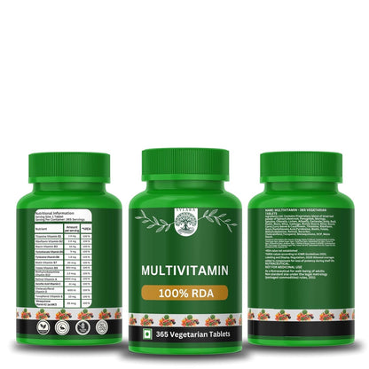 Sylara Plant Based Multivitamin -365 Capsules with Vit A, B1, B2, B3, B4, B5, B7, B6, B9 ,B12, C, D, E, K2 for Men & Women - Supports Immunity, Superfood Detox Boosts Energy - Greens, Herbs, Fruits & Vegetables Tablets Supplements