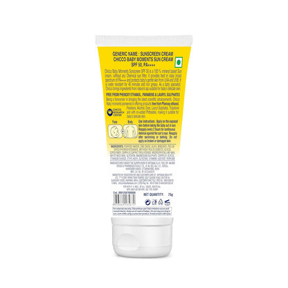 Chicco Baby Moments Mineral Sun Cream SPF 50 for Babies, 75g| 100% Mineral Sunscreen | PA++++ | UVA and UVB Protection | Phenoxyethanol, Parabens & Lauryl Sulphates Free