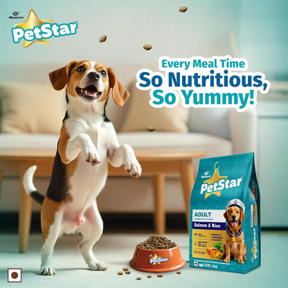 Mankind Petstar Adult Dry Dog Food (High Protein) Salmon & Rice Flavor, 1kg Pack | Improves Muscle & Strength, Supports Immunity, Protects Liver & Kidney