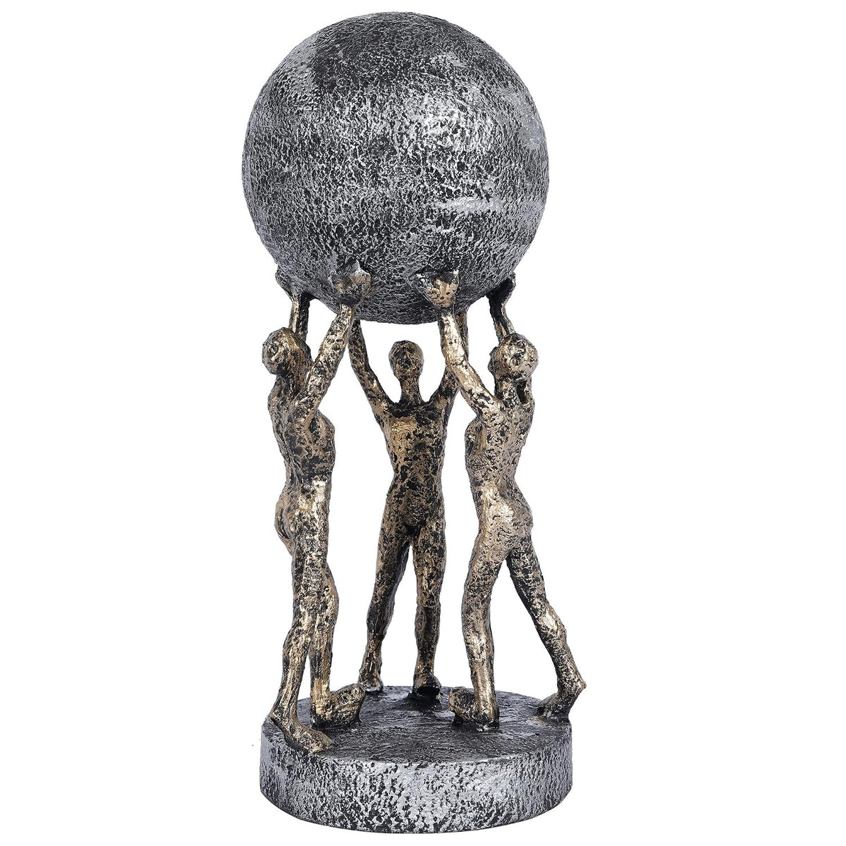 Men Group Carrying Earth Showpiece for Home Decorative Item, Home Shelf Decorative Figurines (Golden)