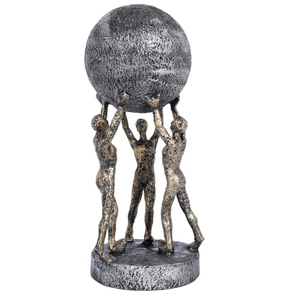 Men Group Carrying Earth Showpiece for Home Decorative Item, Home Shelf Decorative Figurines (Golden)