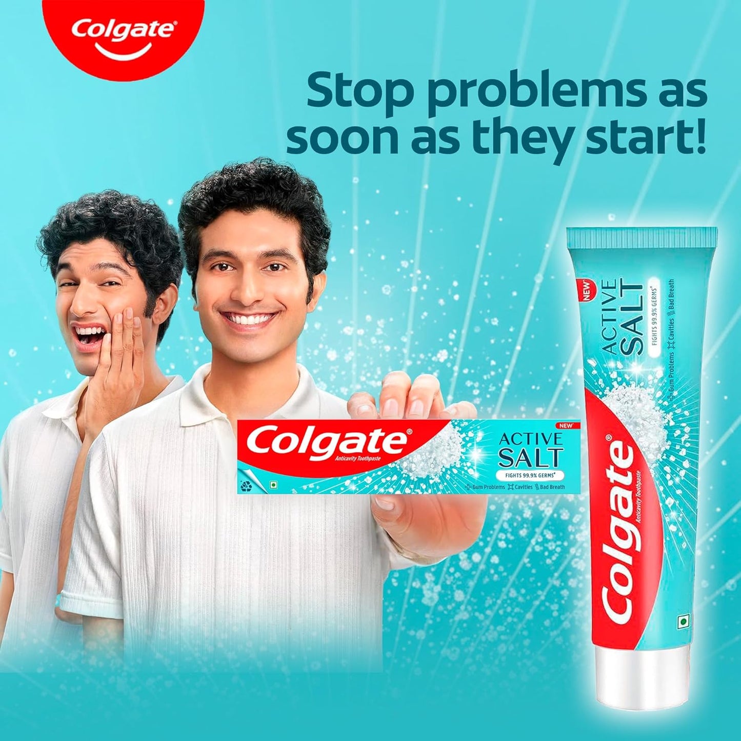 Colgate Active Salt Toothpaste, Daily Germ Protection, Pack Of 100G, Oral Care, Colgate Toothpaste With Salt And Mint, Healthy Gums & Teeth, Toothpaste That Fights Germs & Eliminates Bad Breath