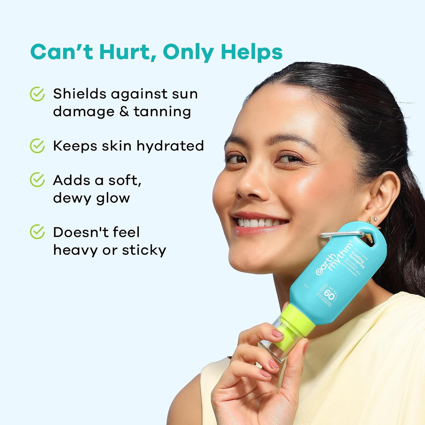 Earth Rhythm Daily Dew Cooling Sunspray SPF 60 PA++++ with Hyaluronic Acid & Aloe Vera, In Vivo Tested Sunscreen