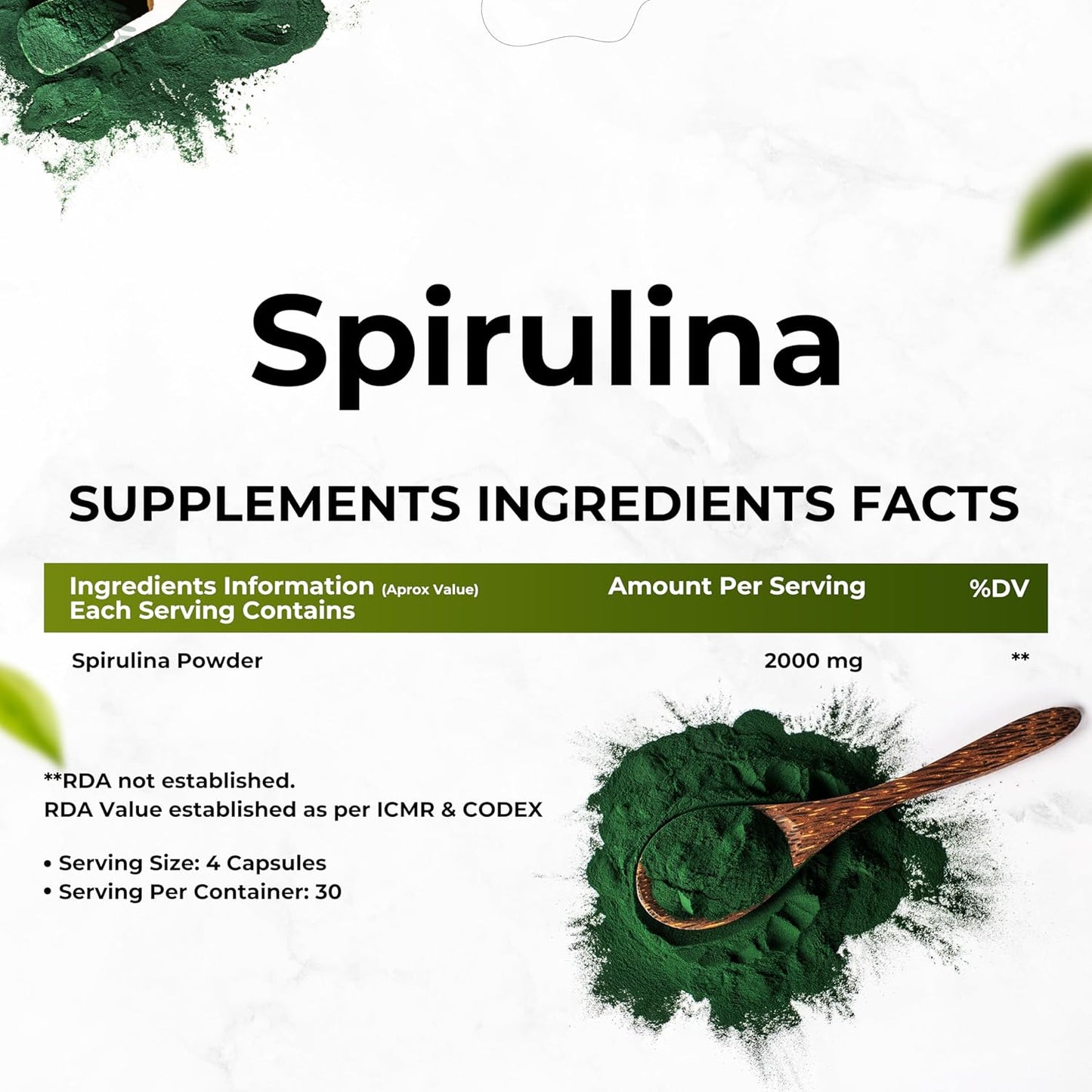 Zephivo HEALTH VEDA ORGANICS PRIVATE LIMITED Plant Based Spirulina, 2000 mg | 120 Veg Capsules I Supports Weight Management & Boosts Immunity | For both Men & Women