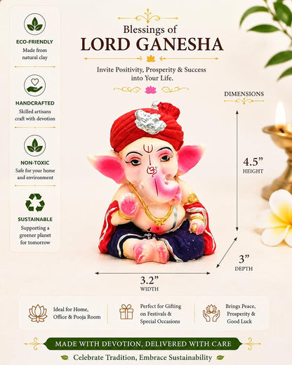 100% Eco-Friendly Clay Ganesh Idol Ganesh Ji Murti for Visarjan 4.5 Inches | Shadu Mati Ganesh Murti | Clay Ganpati Idol for Home | Ganpati for Ganesh Chaturthi | Home Decor
