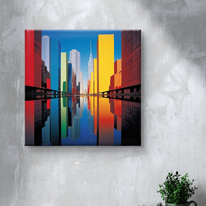 New York City Skyline Canvas Wall Art, Colourful Reflection, Modern Urban Architecture Print 16 Inch x 16 Inch CVS-38118