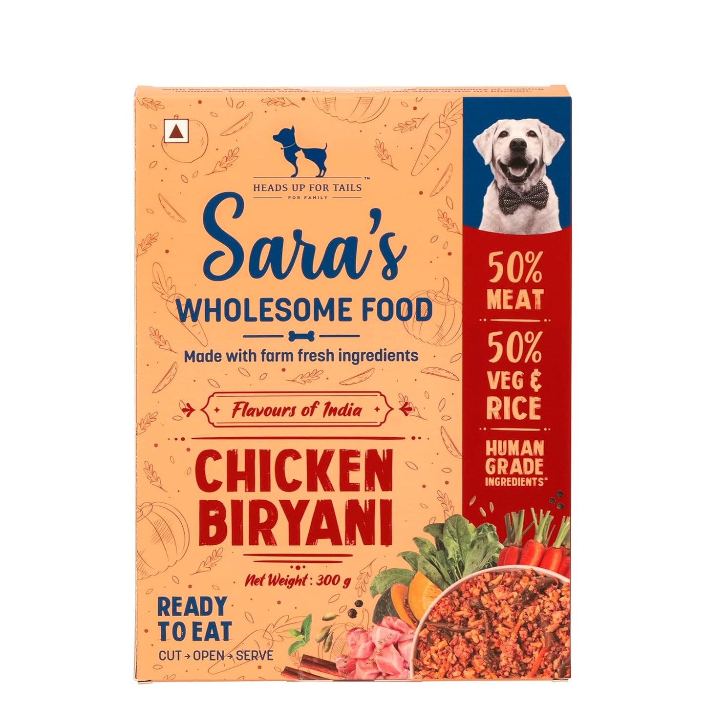Sara's Wholesome by HUFT Chicken Biryani Wet Dog Food – 300 gm | Human-Grade Ingredients | High-Protein, Natural & Preservative-Free | Suitable for Puppies & Adult Dogs