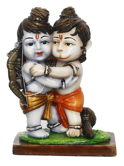 Handcrafted Polyresin Lord Ram Hugging Lord Hanuman Idol - Auspicious Religious Statue for Devotees and Spiritual Seekers - Ideal for Home, Office, Or Temple Decor