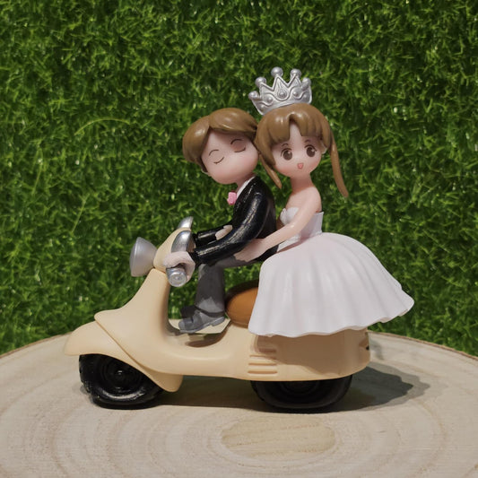 Vintage Decorative Miniature Couple on Scooter Figurine, PVC Garden Ornament, Romantic Home Decor Collection Piece