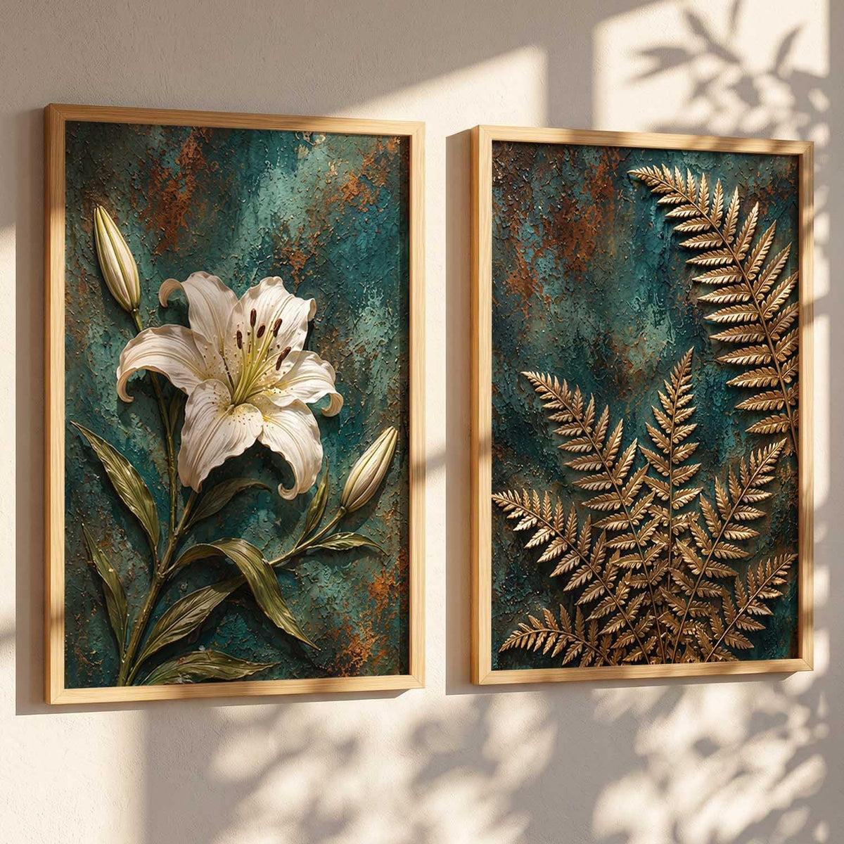 2 Piece Framed Wall Art Set, 3D Textured Floral Botanical Painting, Modern Abstract Flower Wall Decor for Living Room, Bedroom, Dining Room & Office, Brown Frame, 13 x 19 Inch, Ready to Hang, Housewarming Gift