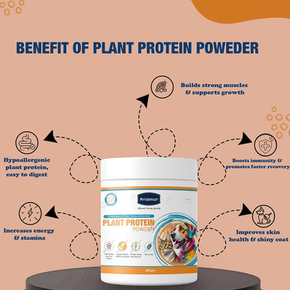 Aniamor Plant Protein Powder for Dogs and Cats|Pea Protein|Plant Based Protein|Pets Supplement|Isolated Pea Protein with Amino Acid|All Life Stage|200gm Jar