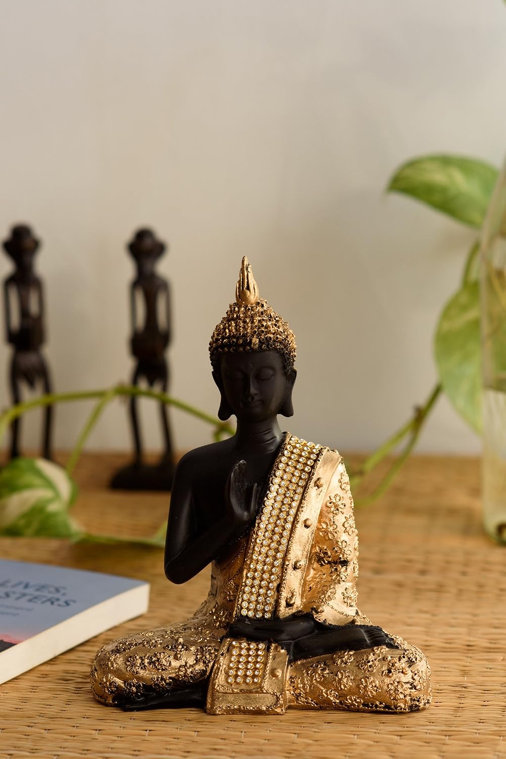 Handcrafted Meditating Lord Buddha Polyresin Idol (15 cm x 7.5 cm x 20 cm, Golden) (MSGB532)