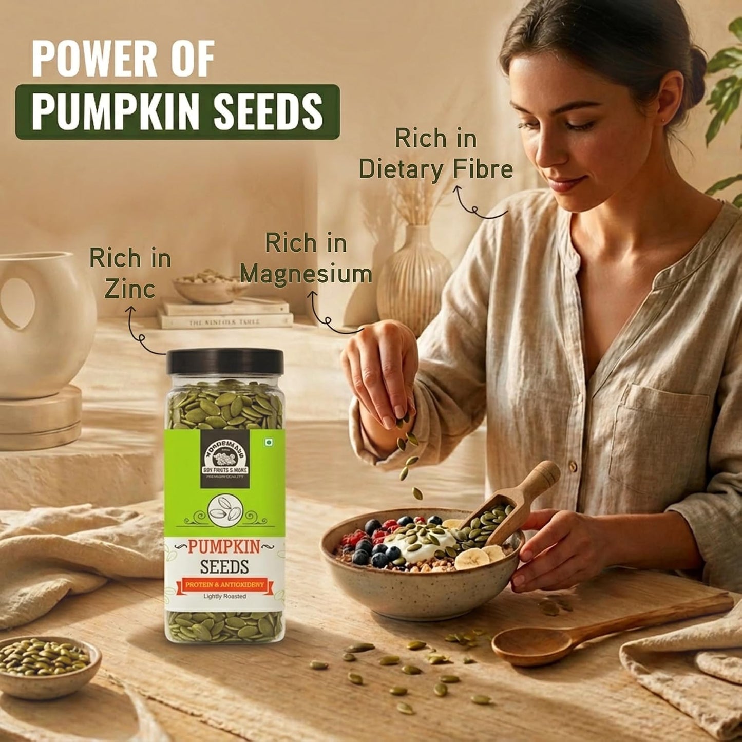 Wonderland Foods 200g Roasted Pumpkin Seeds (Kaddu Seeds) Jar | Premium Nutrient-Rich Snack, Crafted for Wellness & Vitality | Full of Protein, Antioxidants, & Fibre