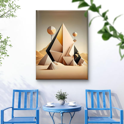 Geometric Pyramid Canvas Wall Art | Abstract Desert Landscape Painting for Living Room, Office, or Bedroom | Modern Beige & Black 3D Illusion Framed Art | Ready to Hang (18 x 24 Inch) CVD-493