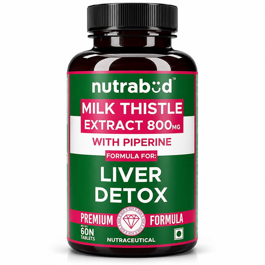 Nutrabud Milk Thistle Tablets With 800mg of 80% Silymarin - 60 Tablets - Liver Detox Supplement For Men And Women For Healthy Liver (60 Count (Pack of 1), Unflavoured)