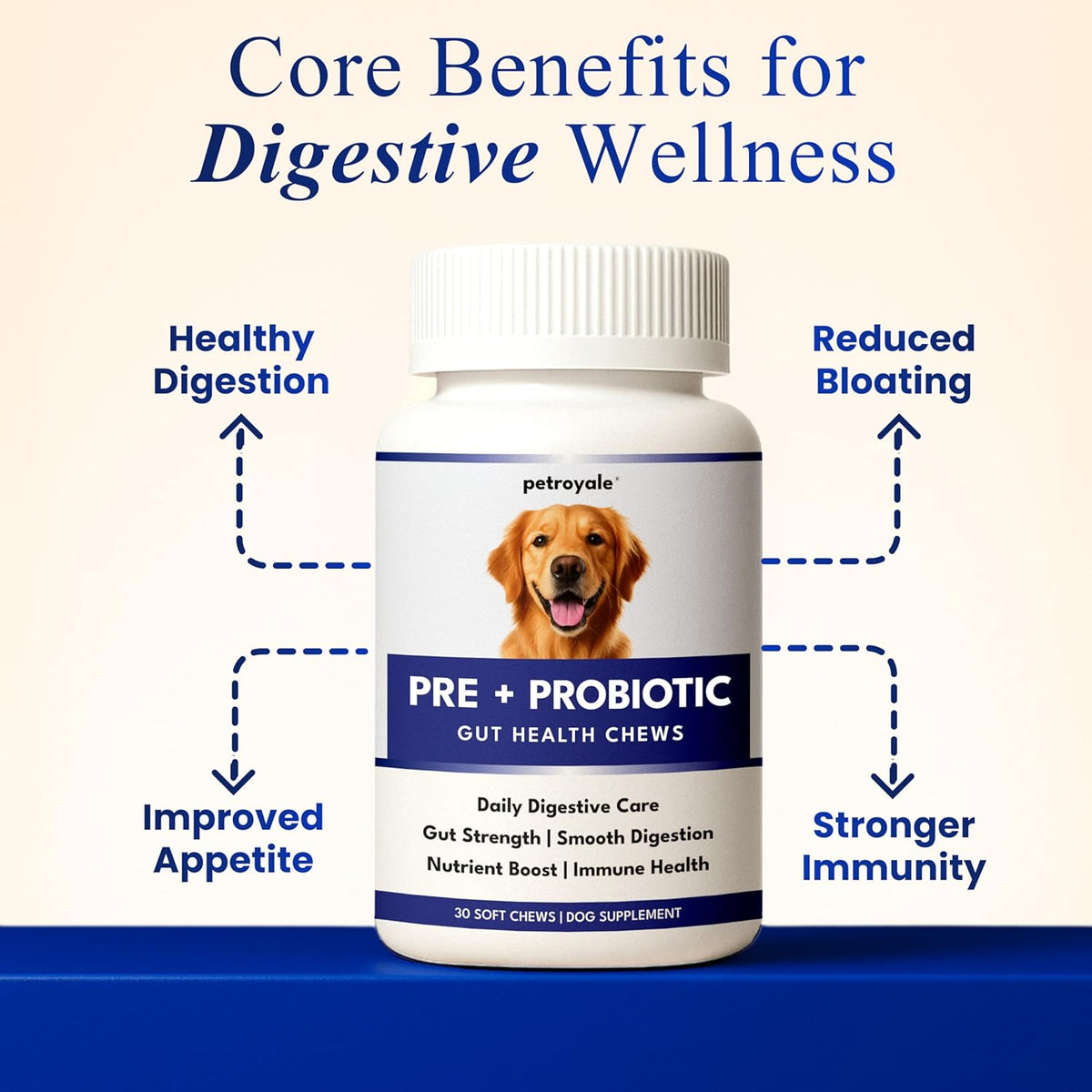 Petroyale Dog Pre+ Probiotic & Prebiotic Chews – Probiotics for Dogs – Dog Gut Health Supplement – Relieves Diarrhea, Improves Digestion & Immunity – Soft 30 Chews