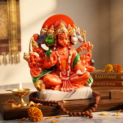 Resin Hanuman Ji Murti Panchmukhi Hanuman For Door Entrance Temple Home & Office Decor Living Room Decoration Gift For New House Warming Ceramony Balaji Idol Evil Eye 6.3 cm Orange