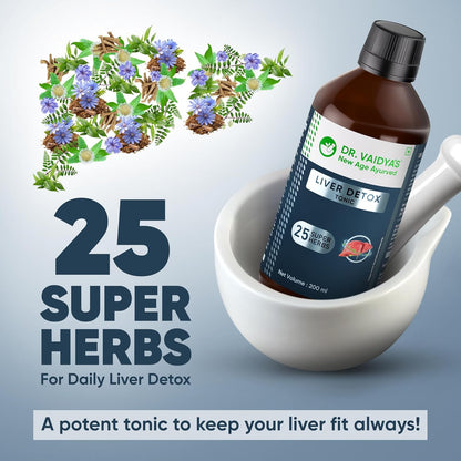 Dr. Vaidya's Liver Detox Tonic | 100% Ayurvedic | Fatty Liver Support | Liver Detox Supplement/Drink | Improve Digestion & Boost Metabolism | Liver Tonic for men & Women | 200ml