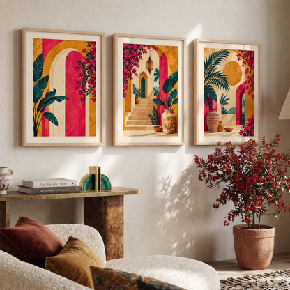 Aesthetic BOHO Wall Art Home Decoration | Maximalist BOHO Paintings with Frame for Living Room Bedroom Hotel | Digital Reprint Set of 3 | 13X17 Inch