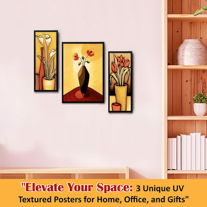 Wall Painting Frames For decor, Pictures Frame For Living Room, Home Decoration, Bedroom, Set of 3, 1pc- 23 x 30 cm, 2pc- 12.5 x 30 cm (Design 9)