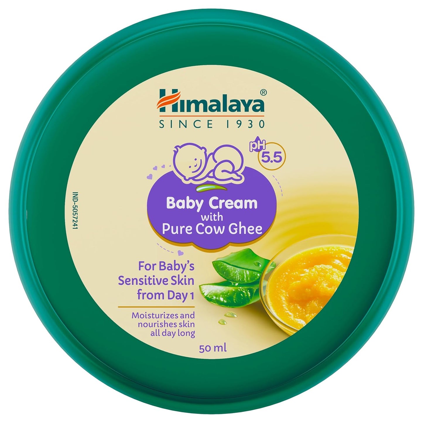 Himalaya Baby Cream with Pure Cow Ghee & pH5.5 (50ml)| Moisturizes & nourishes Skin All Day Long | for Dry and Sensitive Skin