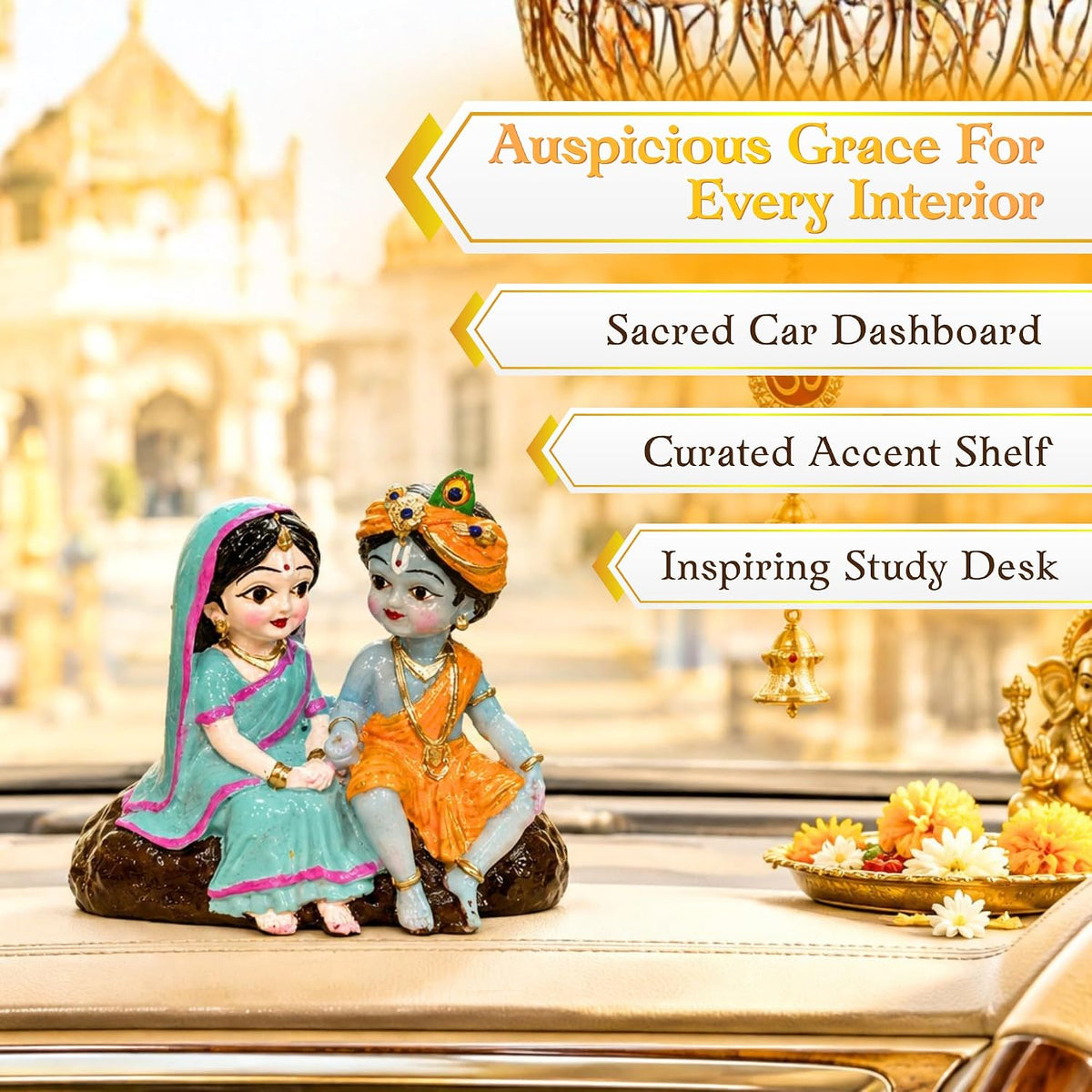Bal Radha Krishna Idol Car Dashboard | Resin Figurine, 4cm Breadth, 96g Weight