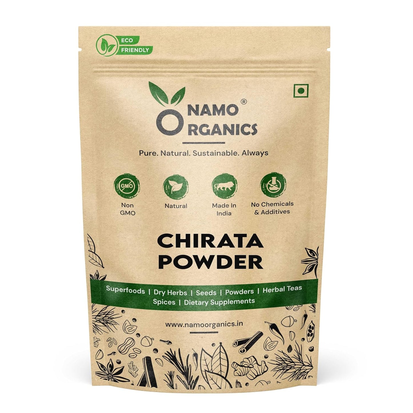 Namo Organic Chirata powder - 150 gram - chirayata Powder - Double Filtered - No additives, Pure & Natural chirata, bitter stick