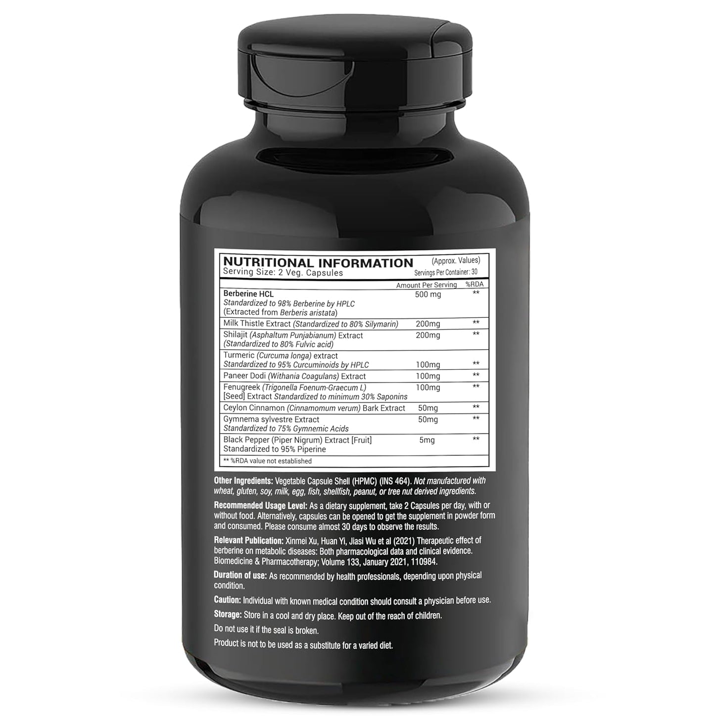 GREENDORSE Berberine HCl 98% - 8 IN 1 GDA Formulation- With Milk Thistle, Gymnema Slyvestre, Ceylon Cinnamon, Indian Rennet (Paneer Dodi), Turmeric, Shilajit, Fenugreek etc | Support Blood Sugar, Liver, Lower Cholesterol, PCOS supplement- 60 Veg Capsules