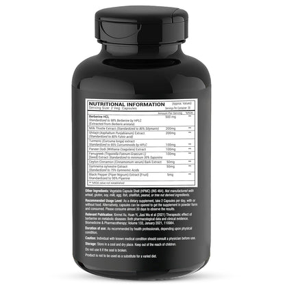GREENDORSE Berberine HCl 98% - 8 IN 1 GDA Formulation- With Milk Thistle, Gymnema Slyvestre, Ceylon Cinnamon, Indian Rennet (Paneer Dodi), Turmeric, Shilajit, Fenugreek etc | Support Blood Sugar, Liver, Lower Cholesterol, PCOS supplement- 60 Veg Capsules
