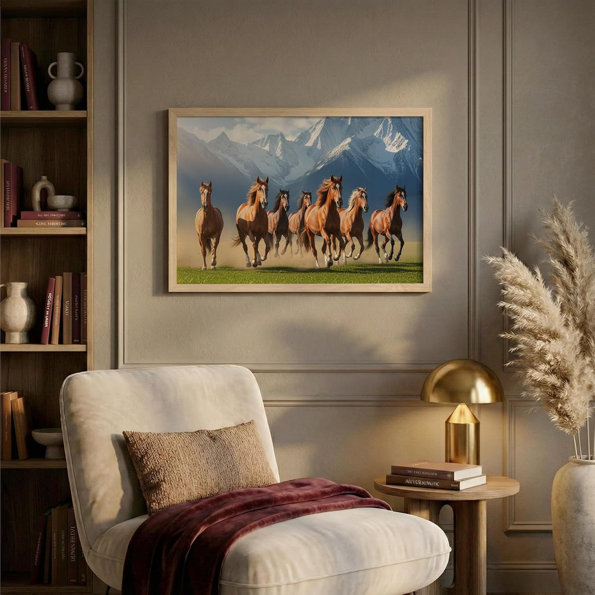 7 Horse Vastu Wall Painting (Landscape Collection) (Natural, Design 08, 13x19 Inch)