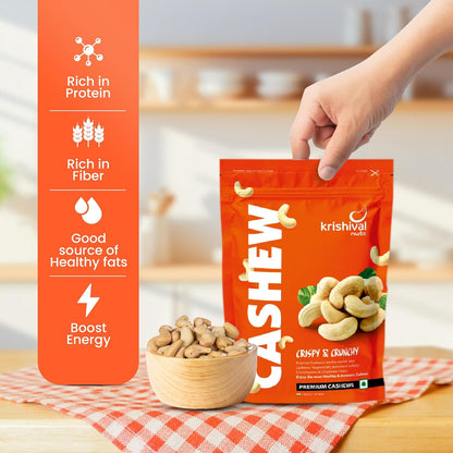 Krishival Nuts Premium Cashews W320 | 100% Natural Whole Cashews | Crunchy, Nutritious & Delicious, Gluten Free & High Protein