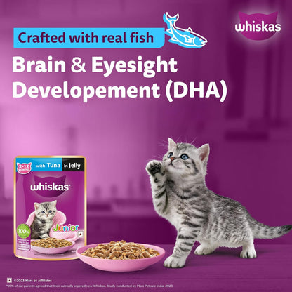 Whiskas Junior Kitten (2-12 Months) Wet Cat Food, Tuna in Jelly, 80 g, Hydrating Food Made With Real Fish, 100% Complete & Balanced Nutrition for Kittens