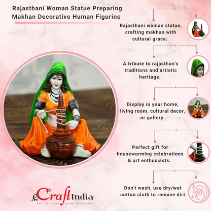 Rajasthani Lady Using Makhan Handi Polyresin Statue (10 cm x 12.5 cm x 15 cm)