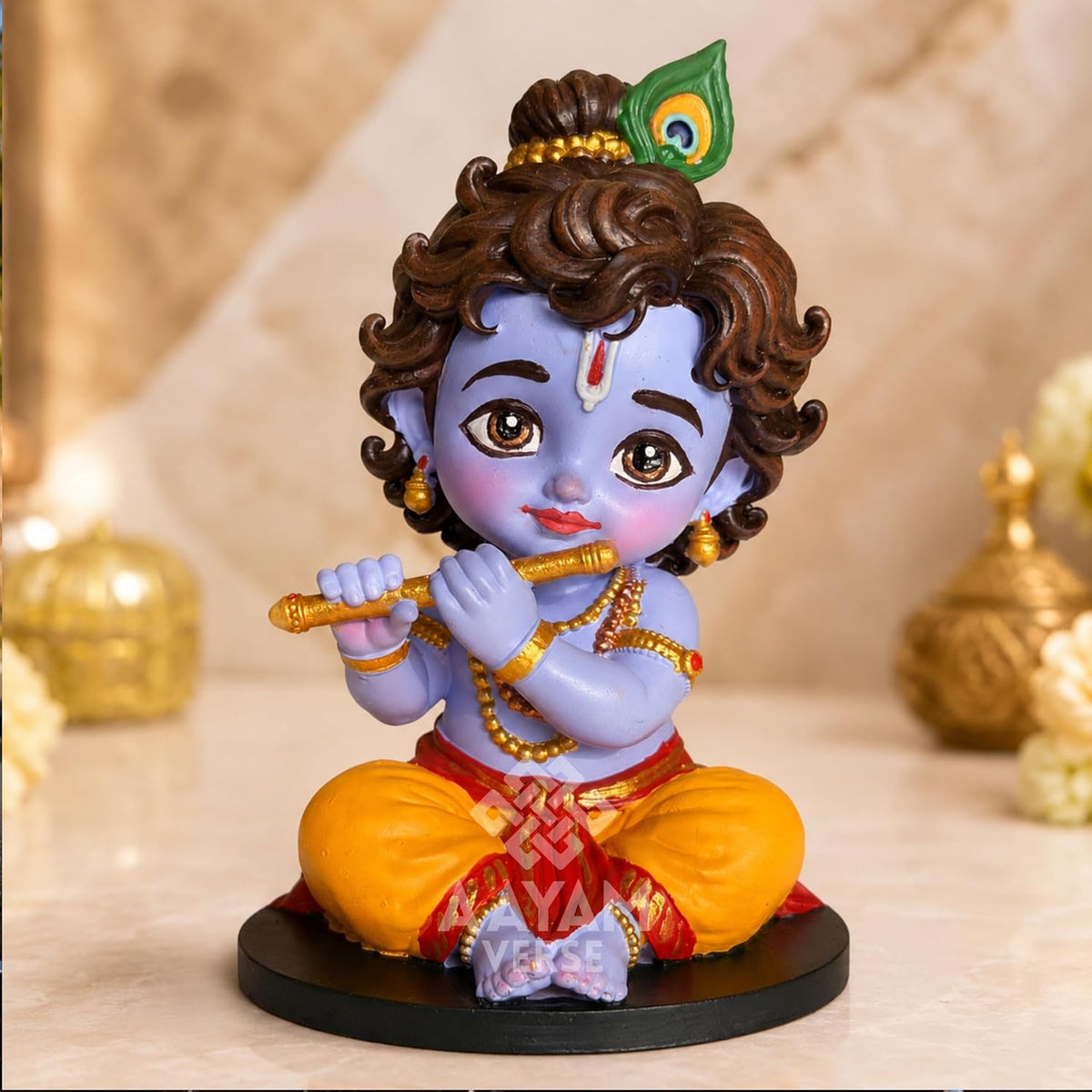 Balroop Blessings Natkhat Krishna Murti for Car Dashboard | 3.5 Inch Cute Laddu Gopal Idol | Premium Hand-Painted UV Resin Murti | Home Temple, Office & Gift